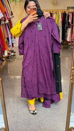 Pure cotton fully embroidered purple n black suit set