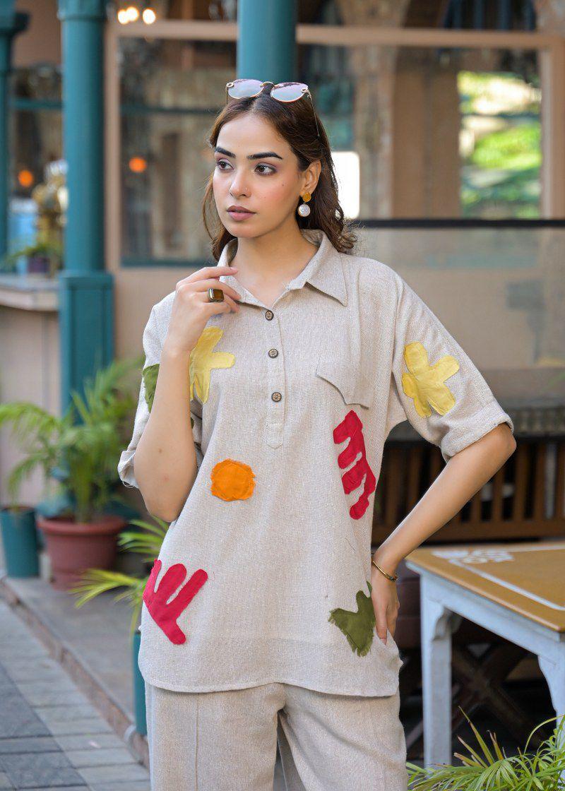 Applique work jute cotton co ord