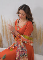 Gorgeous cotton suit with brush painted suit set in orange