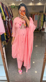 Pure cotton embroidered suit set in pink