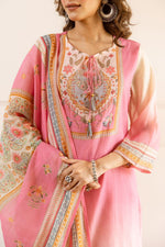 Premium Mul chanderi digital print suit set in pink