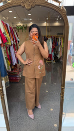 Smart cotton jacket style Co ord in brown