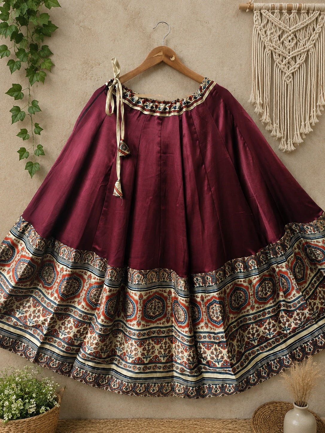 Wine gaji silk border skirt