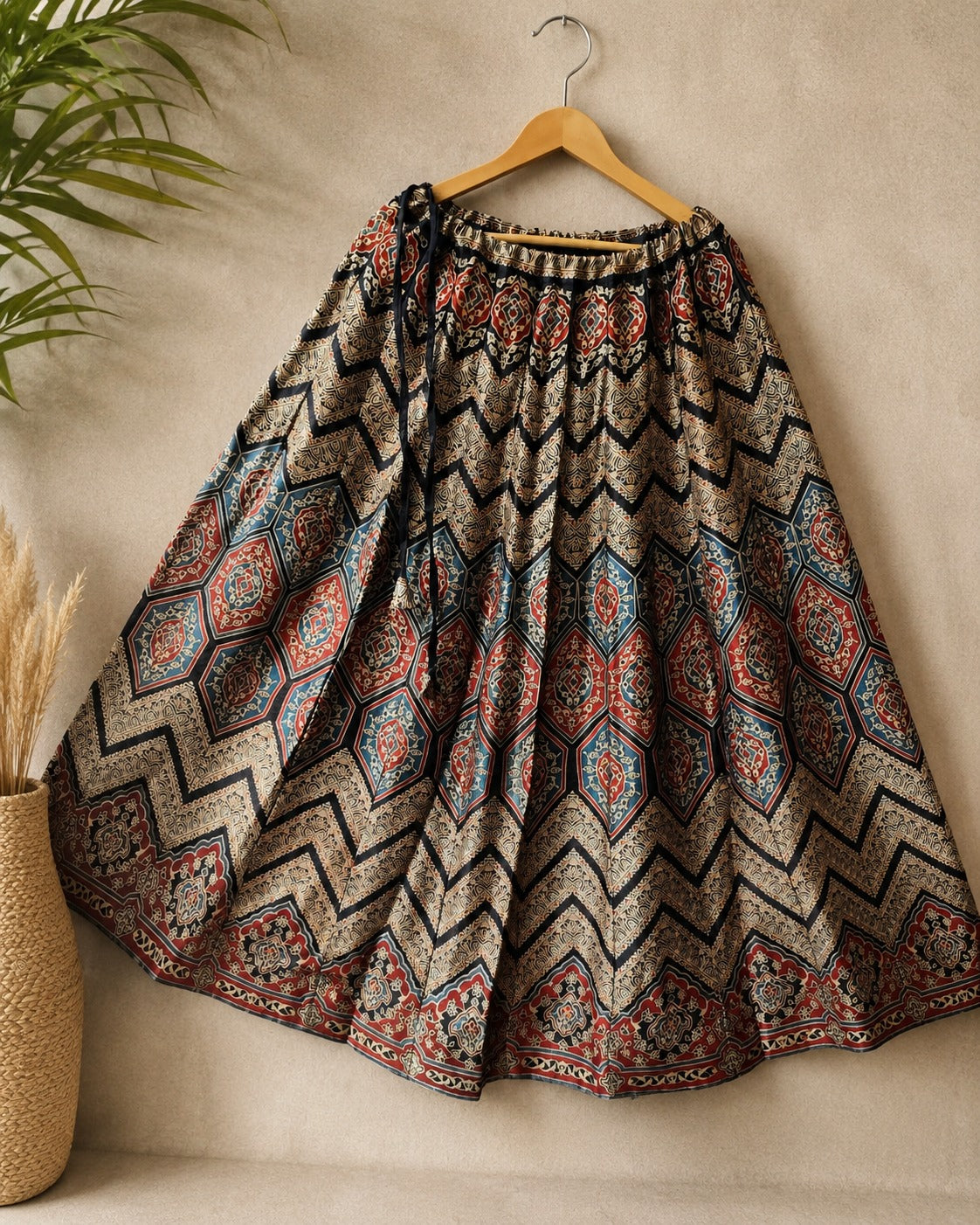 Blue and black gaji ajrakh skirt