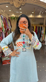 Premium cotton fully embroidered boho look blue co ord