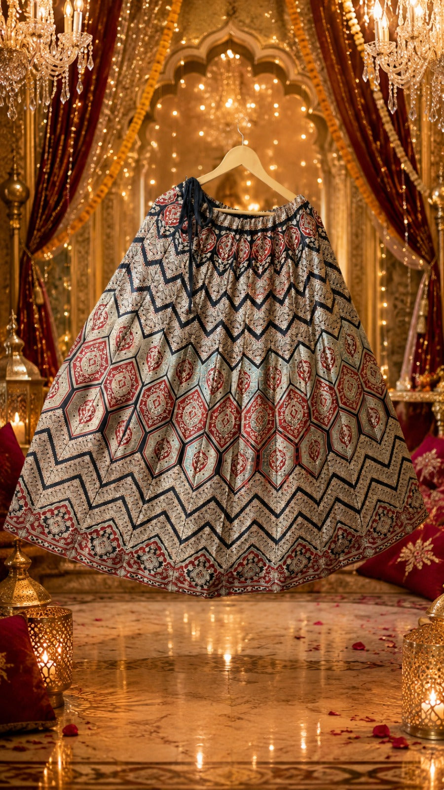 Red and black gaji ajrakh skirt