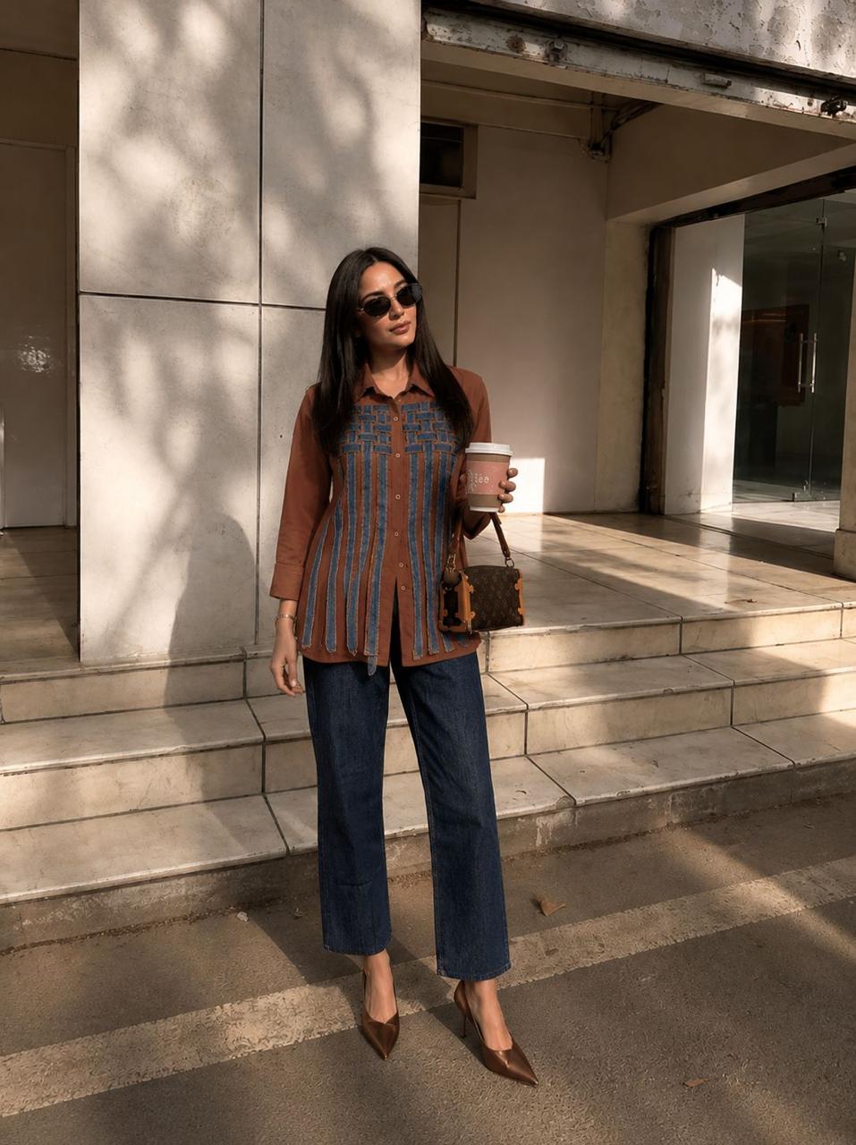 Pretty denim cotton co ord in brown