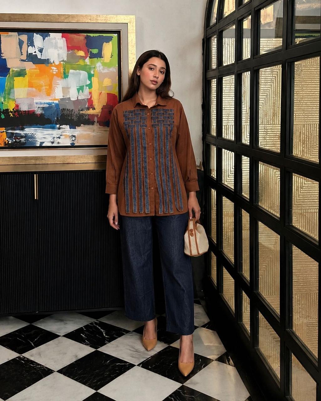 Pretty denim cotton co ord in brown