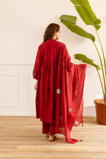 Pretty cotton applique suit set in red