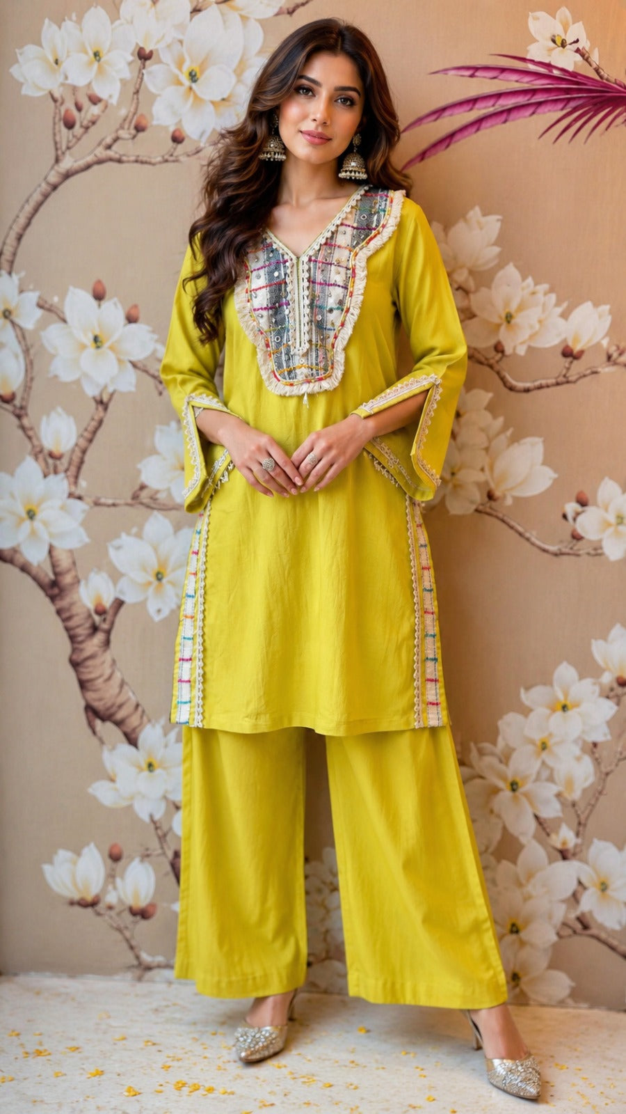 Super premium boho cotton co ord set in yellow