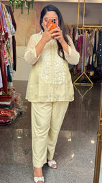 Designer back full chikankari co ord set in glass tissue comes with Mul inner
