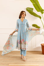 Digital printed front and back Mul chanderi with lining suit set(slim fit )