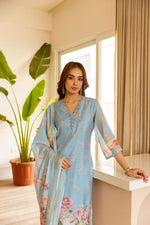 Digital printed front and back Mul chanderi with lining suit set(slim fit )