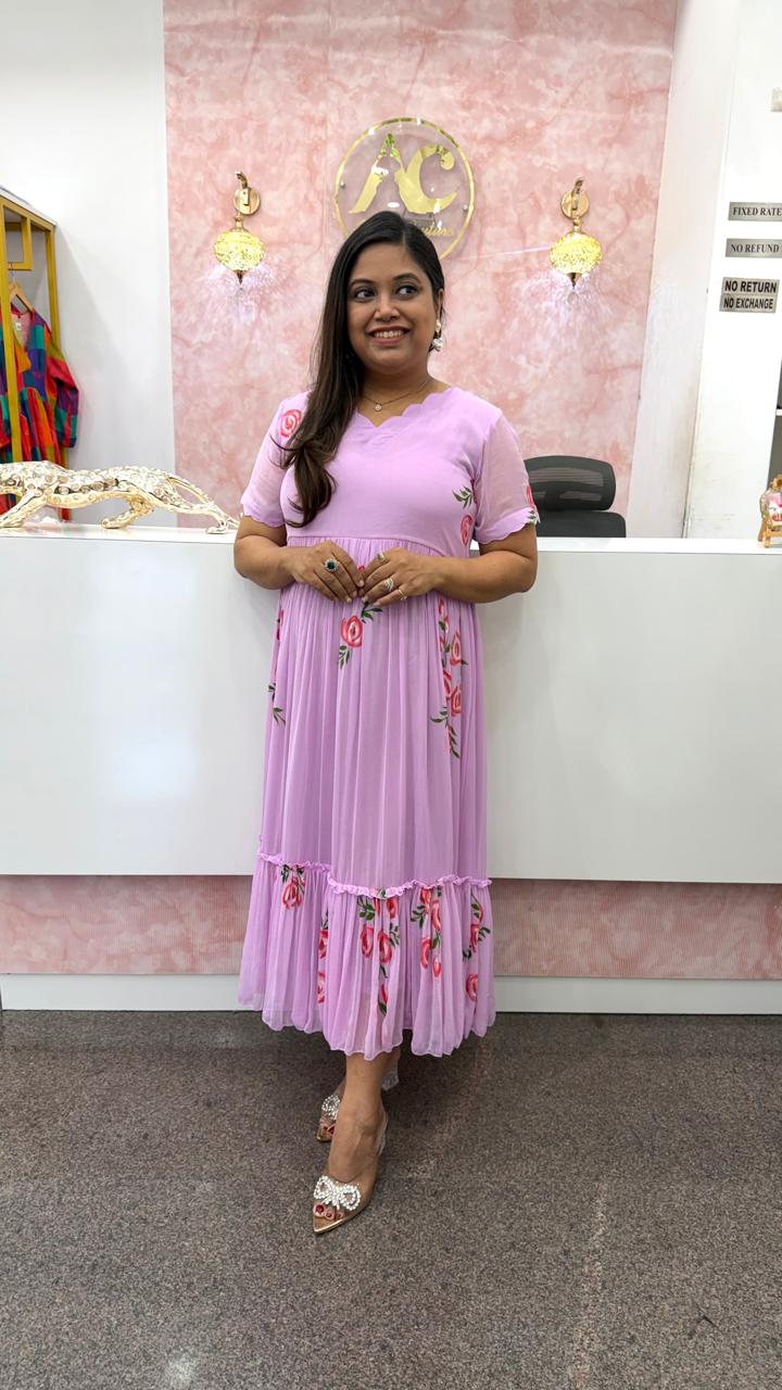 Pretty pure shiffon hand brush painted dress in lilac