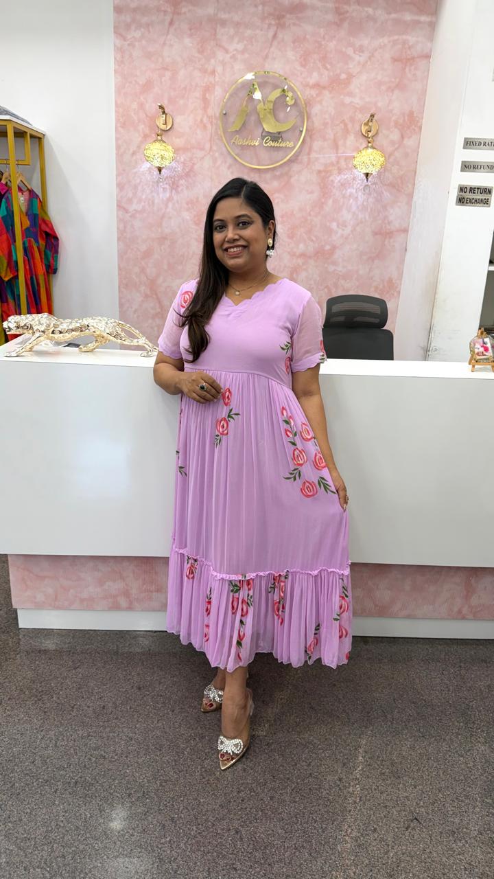Pretty pure shiffon hand brush painted dress in lilac