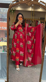 Pure cotton Anarkali full suit set in red