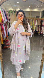 Applique work Mul chanderi lining suit set