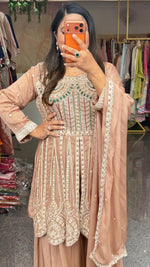 Premium pure heavy chinon with intricate detailing party wear suit set