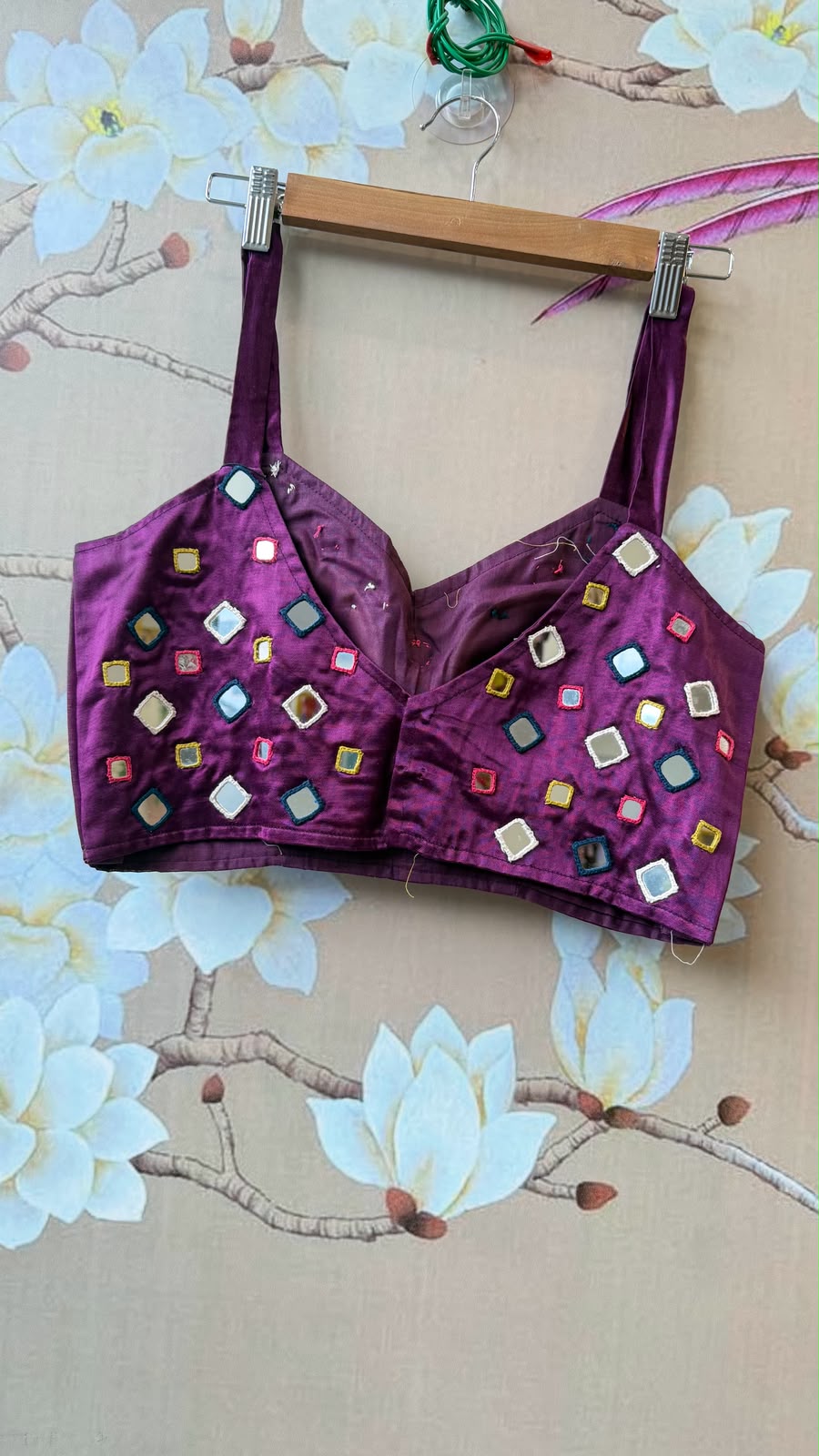 Purple mirror gaji silk blouse purple