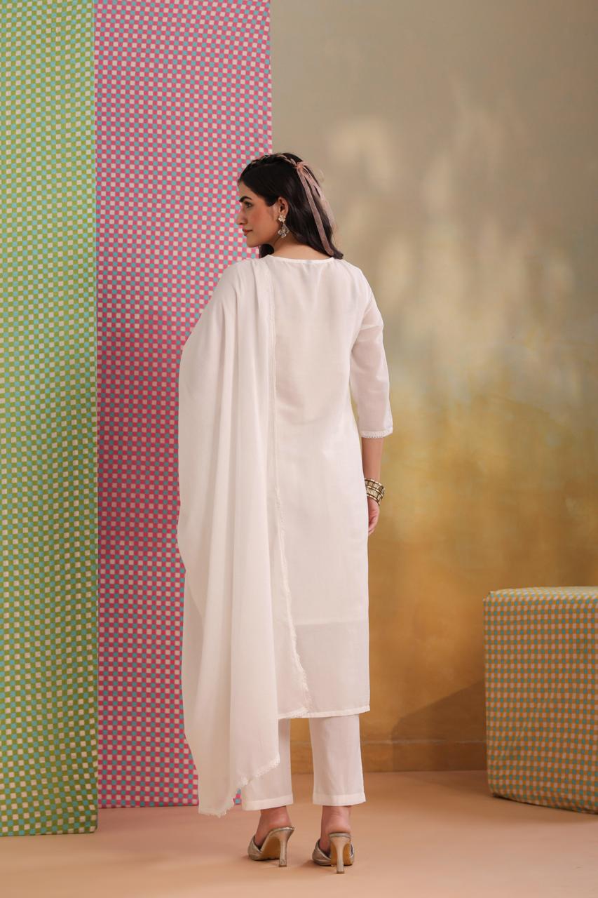 Pure cotton chikankari mul lining suit set
