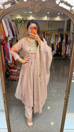 Super pretty onion pink and orange intricate handwork pure Mul chanderi suit set