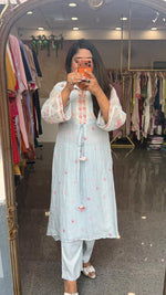 Premium Mul chanderi with heavy hand embroidery kurta pant