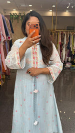 Premium Mul chanderi with heavy hand embroidery kurta pant