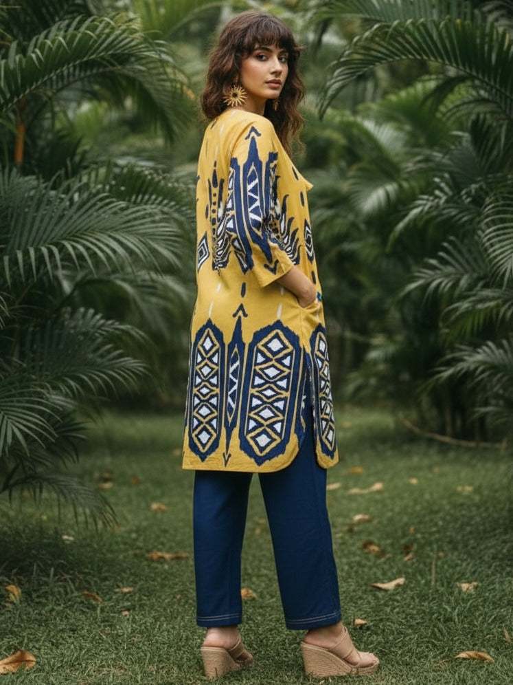 Smart cotton Co ord in yellow n blue