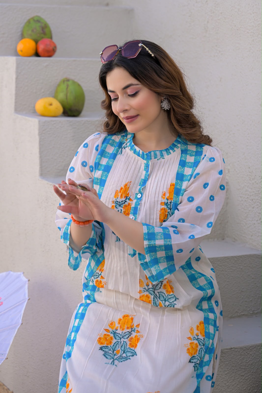 Pretty Mul cotton lining blue kurta pant