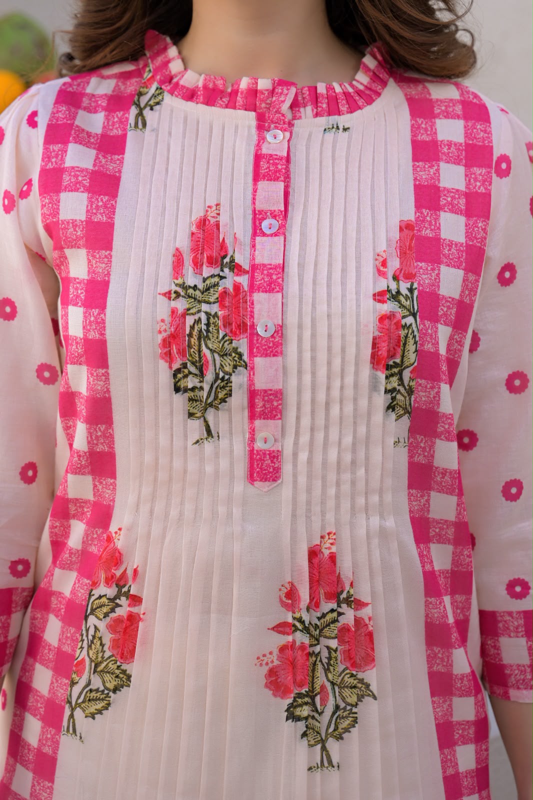 Pretty Mul cotton lining pink kurta pant
