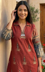 Smart ajrakh cotton Co ord in red