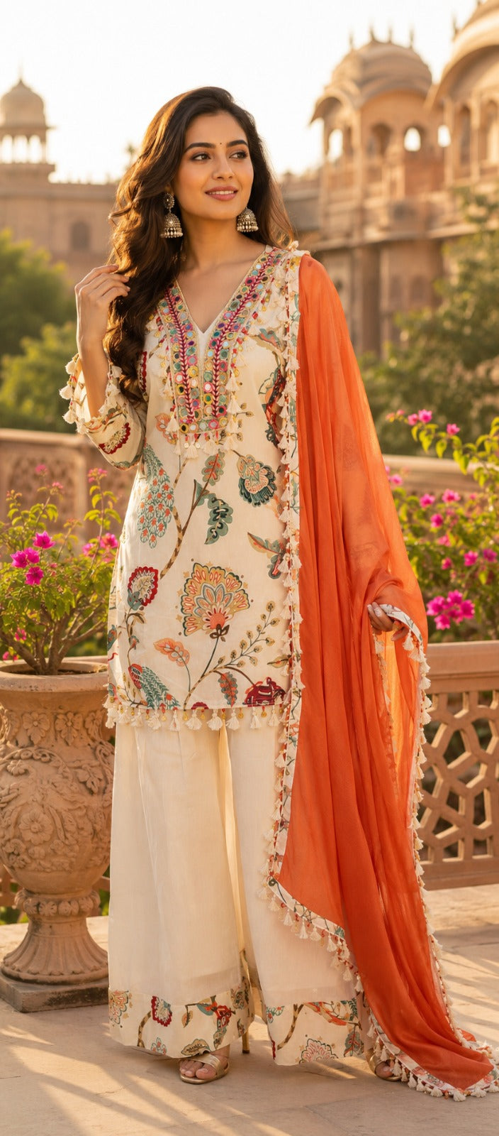 Smart cotton digital with real mirror detailing and farshi salwar suit set