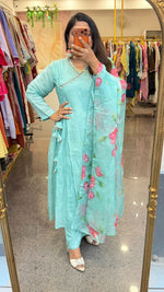 Premium Mul chanderi with lining paired with organza dupatta