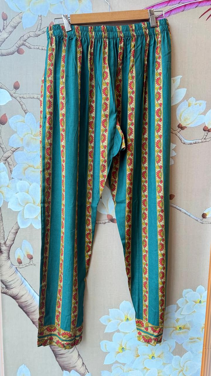 Pretty kalamkari front n back designer mul silk co ord in Green (slim fit).