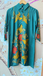 Pretty kalamkari front n back designer mul silk co ord in Green (slim fit).