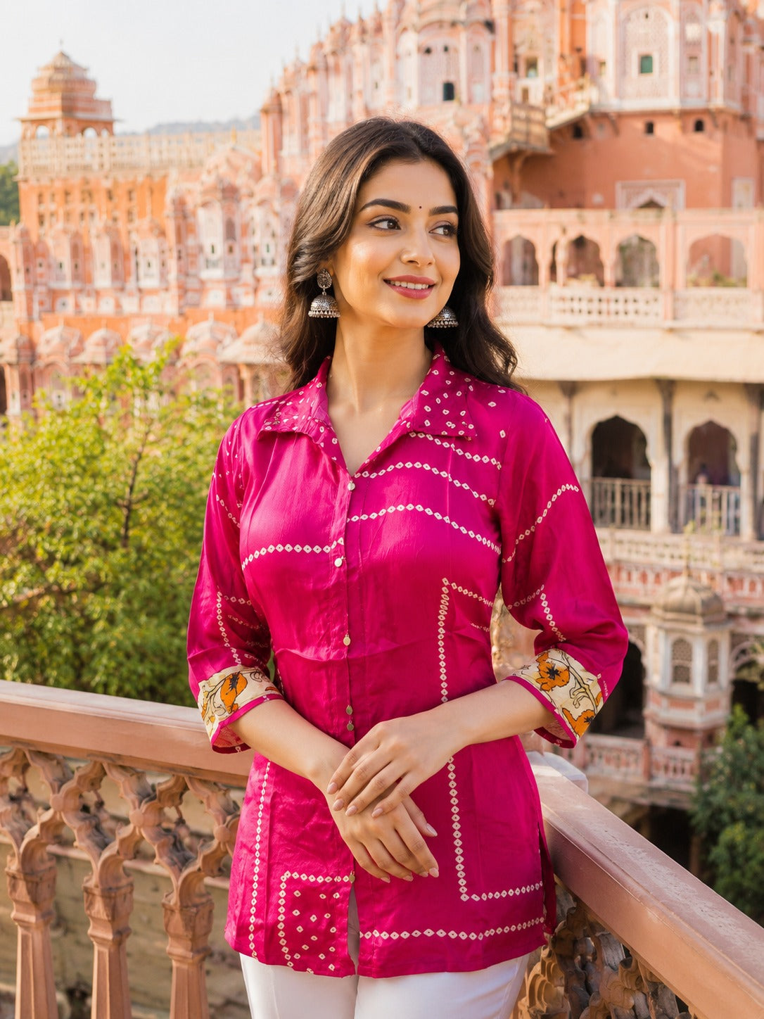 Rani pink crepe front and back digital printed