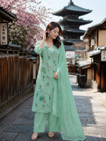 Pretty Mul cotton embroidered suit set in mint green