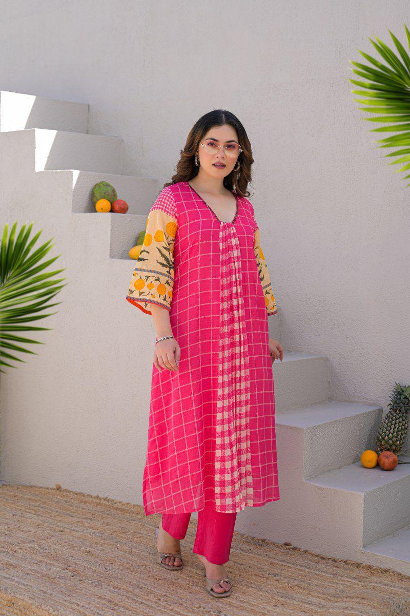 Super pretty Mul cotton kurta pant in Rani pink