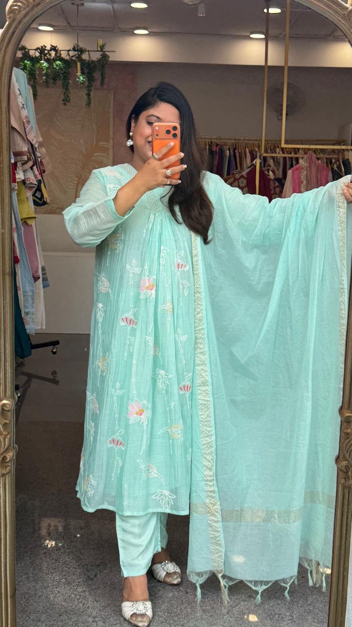 Premium pretty Mul chanderi fully embroidered