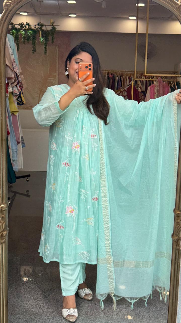 Premium pretty Mul chanderi fully embroidered