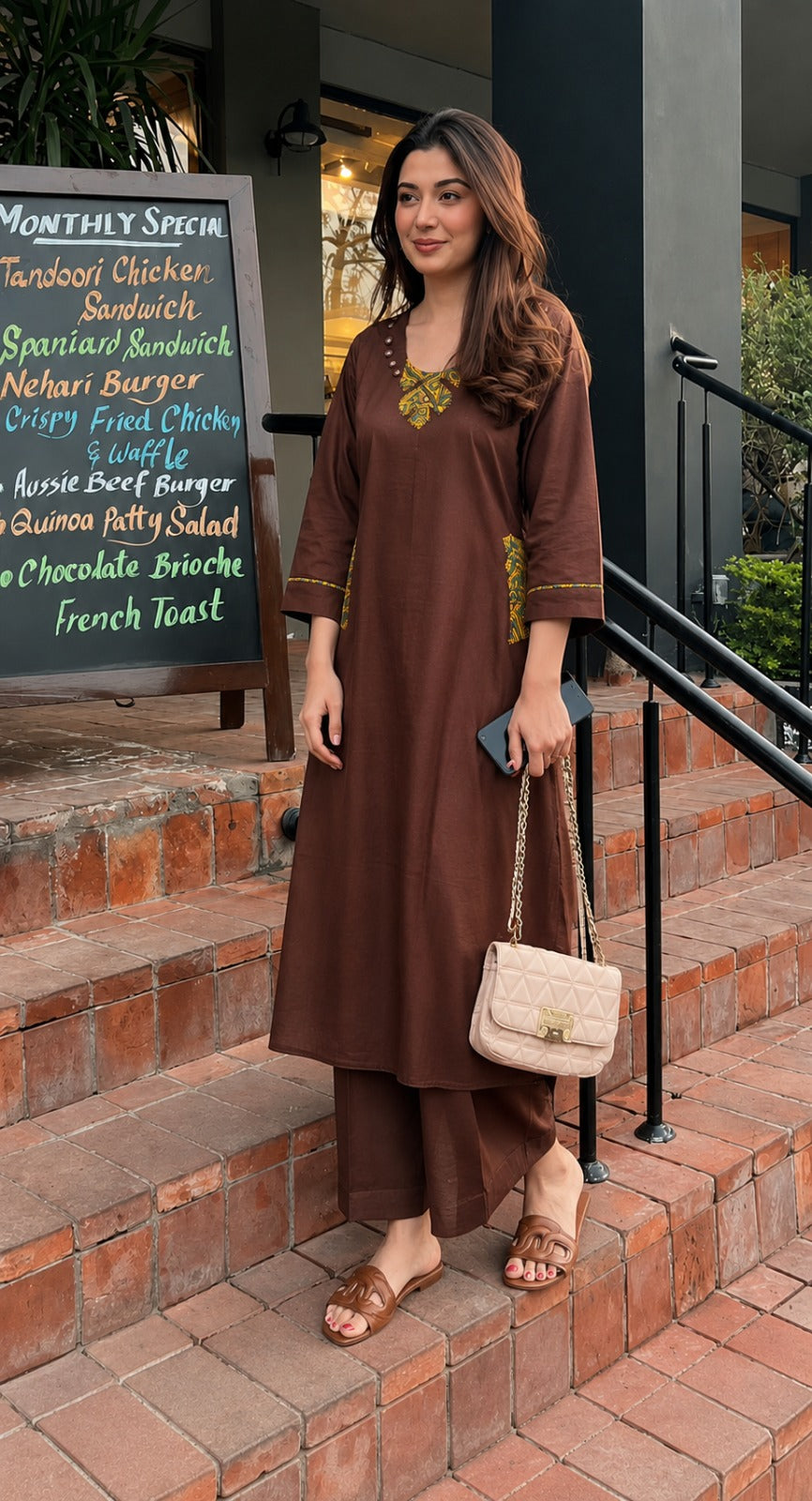 Pure cotton designer back applique plazzo set