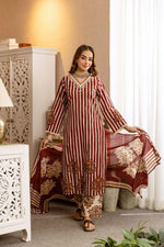 Pretty cotton red striped with floral suit set