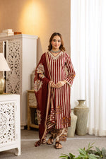 Pretty cotton red striped with floral suit set