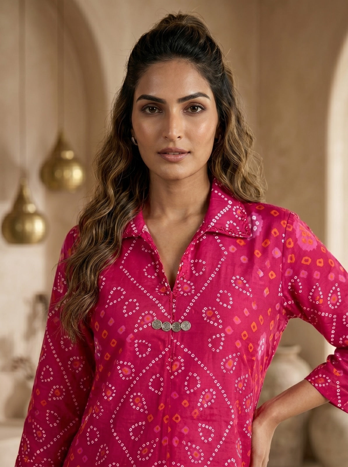 Pink bandhani smart cotton co ord