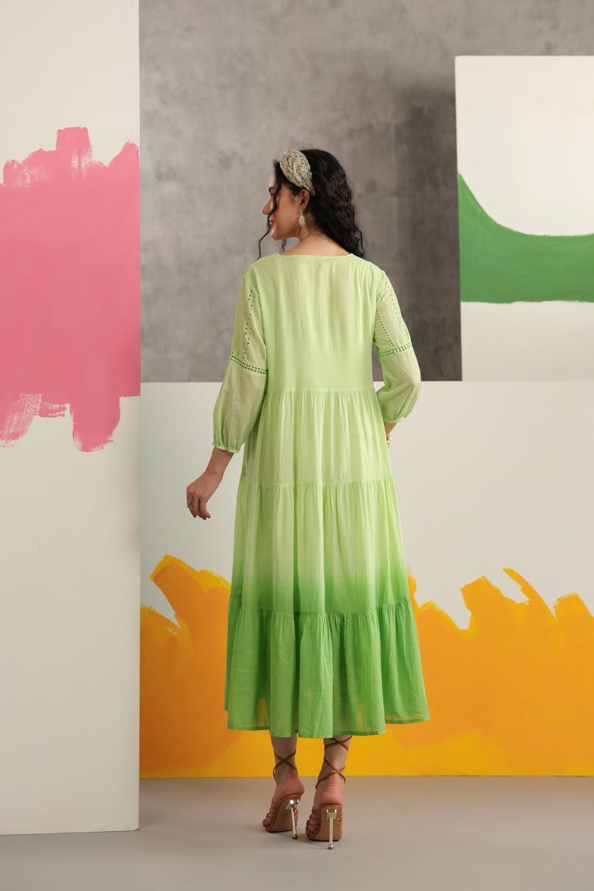 Pretty Mul cotton shifli ombré dress in mint green (loose fit)