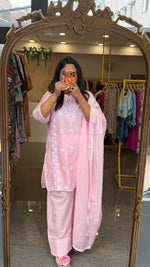 Pure Mul cotton chikankari with lining farshi salwar in baby pink