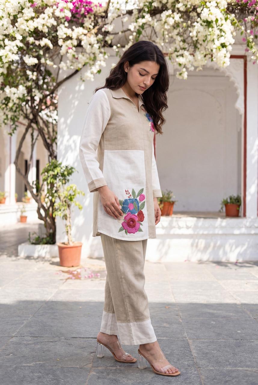 Pretty linen with embroidery co ord