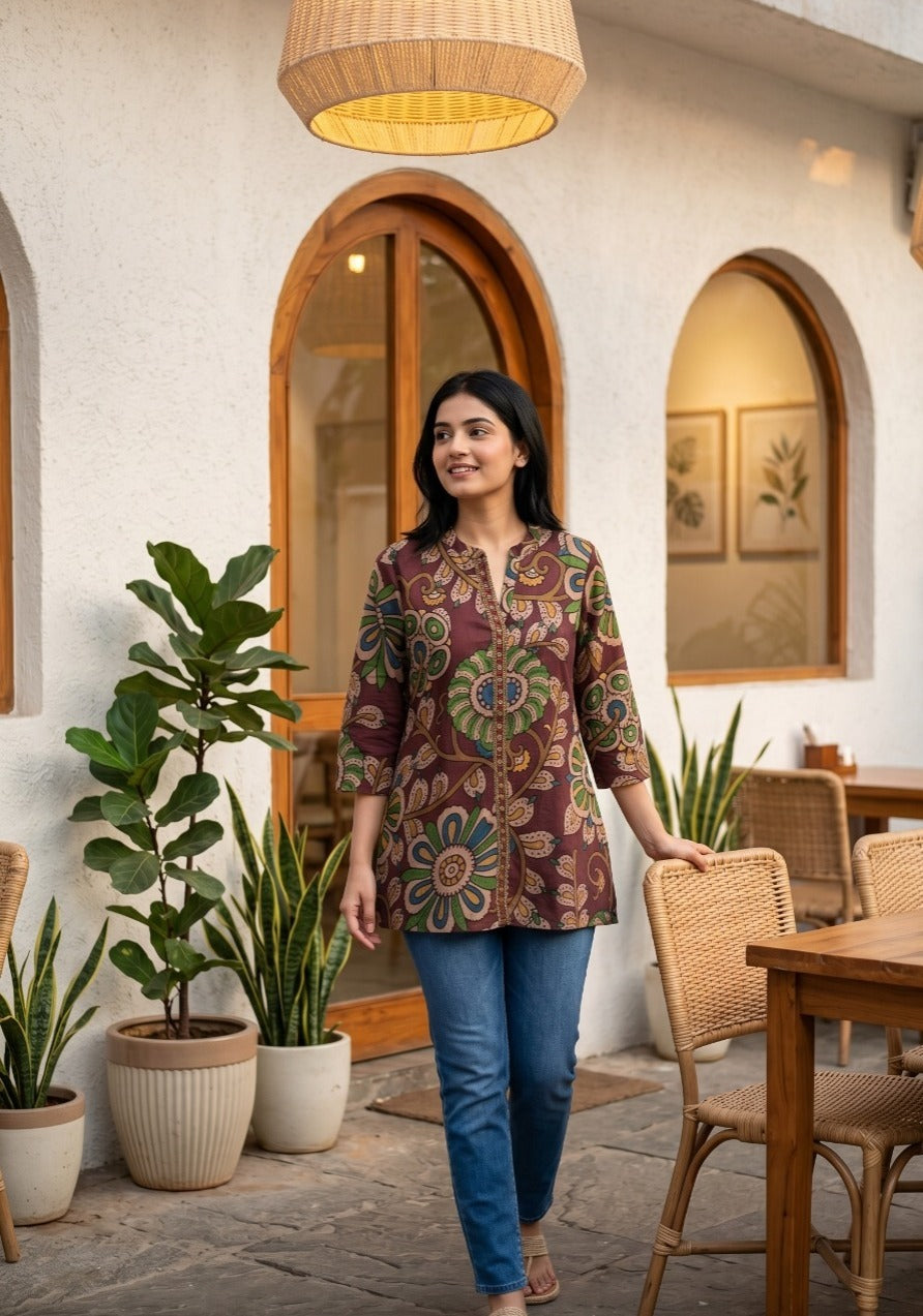 Super pretty Mul silk Kalamkari top in wine