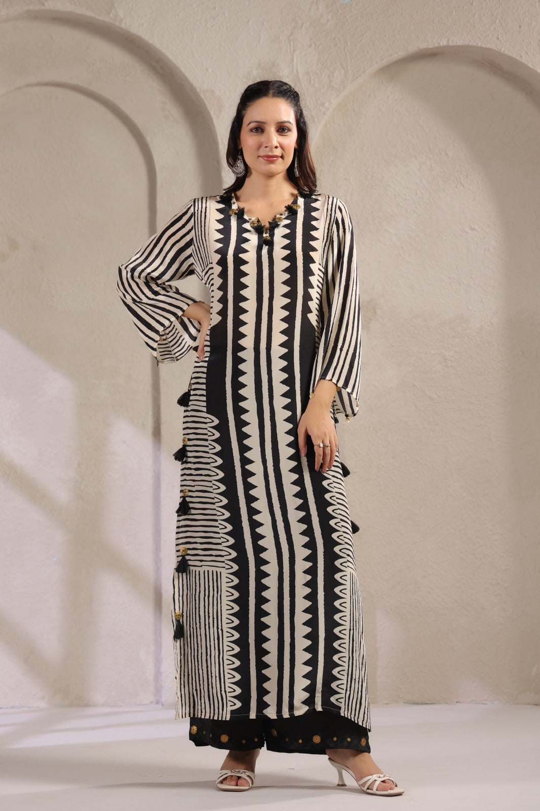 Designer pure crepe co ord set in black