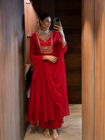 Pretty Mul chanderi suit set in red